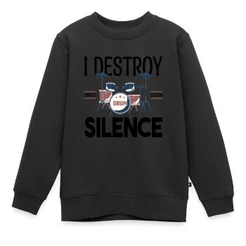 Ich zerstöre das Schweigen. Geschenkschlagzeuger, Geschenkmusiker - Kinder Premium Organic Sweatshirt - Schwarz - Vorne - AI Model Kid Female (0cm)