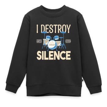 Ich zerstöre das Schweigen. Geschenkschlagzeuger, Geschenkmusiker - Kinder Premium Organic Sweatshirt - Schwarz - Vorne - AI Model Kid Female (0cm)