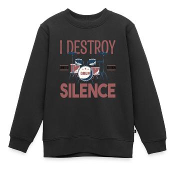 Ich zerstöre das Schweigen. Geschenkschlagzeuger, Geschenkmusiker - Kinder Premium Organic Sweatshirt - Schwarz - Vorne - AI Model Kid Female (0cm)