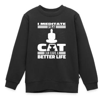 Meditation Meditieren Katze - Kinder Premium Organic Sweatshirt - Schwarz - Vorne - AI Model Kid Female (0cm)