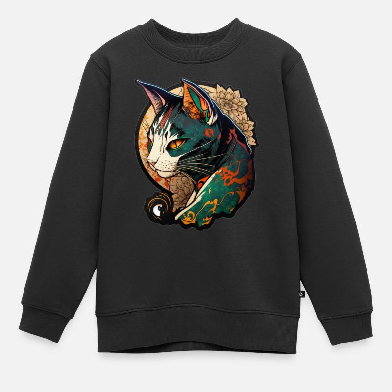 Farbige Katze im chinesischen Comic Stil - Kinder Premium Organic Sweatshirt - Schwarz