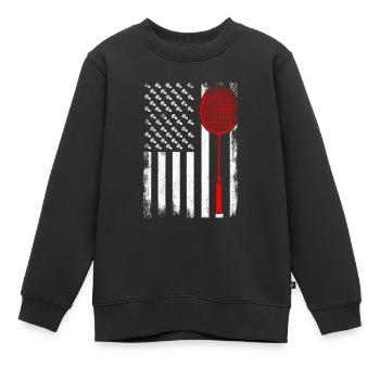 Patriotischer Badmintonspieler - Kinder Premium Organic Sweatshirt - Schwarz - Vorne - AI Model Kid Female (0cm)