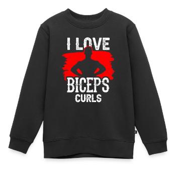 J’aime biceps boucles dictons biceps muscles - Sweat Premium enfant bio - noir - Devant - AI Model Kid Female (0cm)