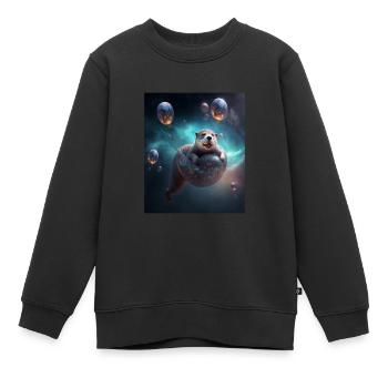 Drôle Space Otters Space Otter avec Planet - Sweat Premium enfant bio - noir - Devant - AI Model Kid Female (0cm)