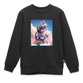 Cute Rainbow Unicorn Otter Riding A Unicorn - Kinder Premium Organic Sweatshirt - Schwarz - Vorne - AI Model Kid Female (0cm)