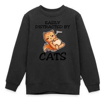 Facilement distrait par les chats - Sweat Premium enfant bio - noir - Devant - AI Model Kid Female (0cm)