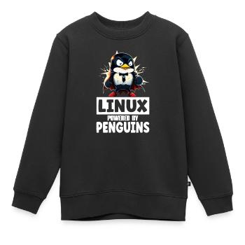 Linux Tux Penguin Powered by Sudo Superhero - Kinder Premium Organic Sweatshirt - Schwarz - Vorne - AI Model Kid Female (0cm)