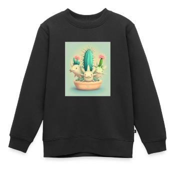 Mexican Cactus Plant Lover Cactus Axolotl Mexican - Kinder Premium Organic Sweatshirt - Schwarz - Vorne - AI Model Kid Female (0cm)