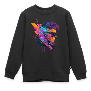Pop-Art Rocker mit Sonnenbrille Abstrakte Kunst - Kinder Premium Organic Sweatshirt - Schwarz - Vorne - AI Model Kid Female (0cm)