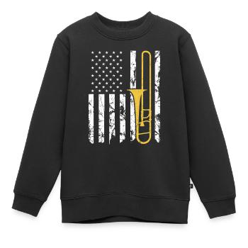 Trombone Instrument American Flag, Patriotic - Kinder Premium Organic Sweatshirt - Schwarz - Vorne - AI Model Kid Female (0cm)