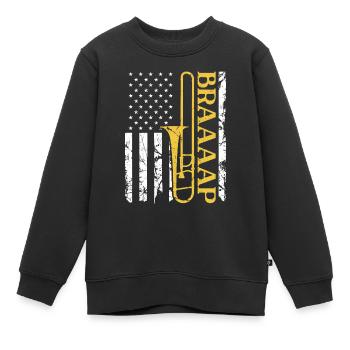 Trombone Instrument American Flag Braap Patriotic - Kinder Premium Organic Sweatshirt - Schwarz - Vorne - AI Model Kid Female (0cm)