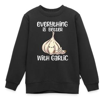 Knoblauch Knoblauchbrot Geschenk - Kinder Premium Organic Sweatshirt - Schwarz - Vorne - AI Model Kid Female (0cm)
