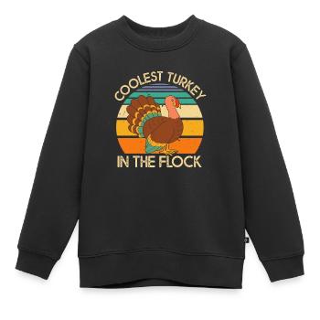 Coolest Turkey In The Flock Retro Thanksgiving - Kinder Premium Organic Sweatshirt - Schwarz - Vorne - AI Model Kid Female (0cm)