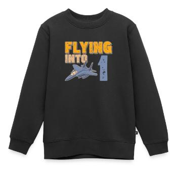 Voler dans 1 avion de chasse 1 an 1er anniversaire - Sweat Premium enfant bio - noir - Devant - AI Model Kid Female (0cm)