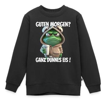 Guten Morgen? Ganz dünnes Eis! Lustiger Frosch - Kinder Premium Organic Sweatshirt - Schwarz - Vorne - AI Model Kid Female (0cm)