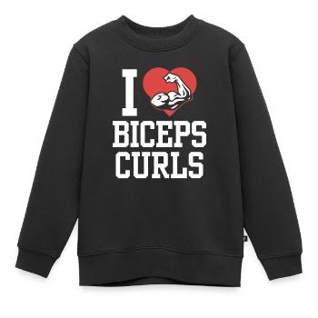 J’adore biceps boucles dictons muscles biceps - Sweat Premium enfant bio - noir - Devant - AI Model Kid Female (0cm)