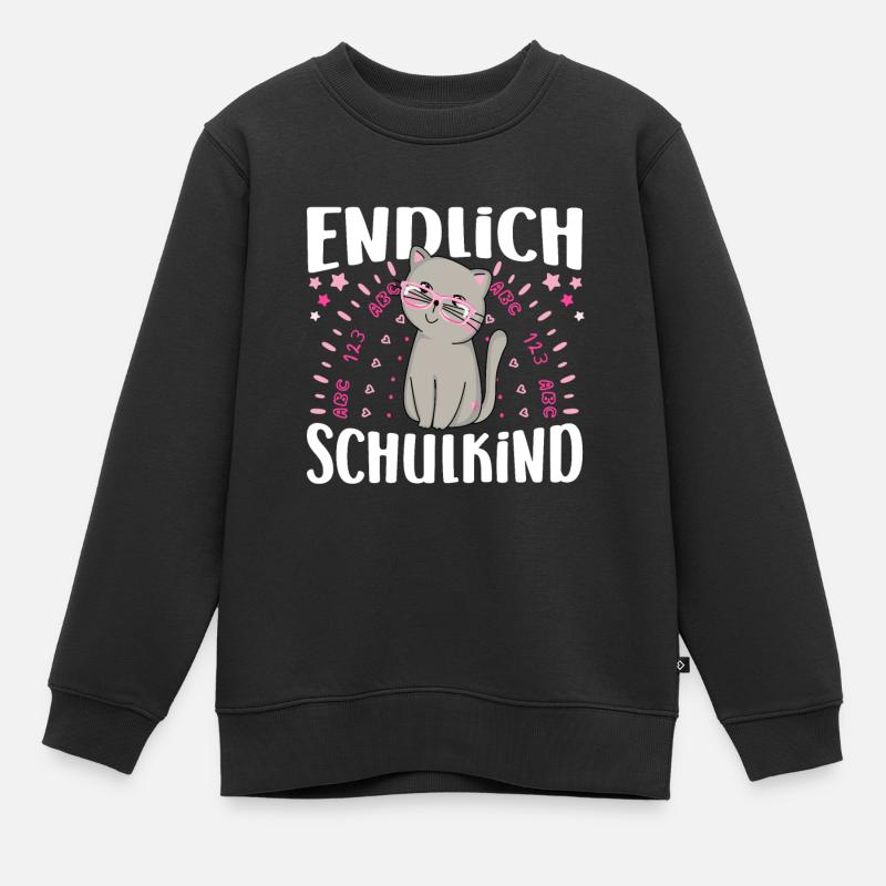 Einschulung Mädchen Katze Endlich Schulkind - Kinder Premium Organic Sweatshirt - Schwarz