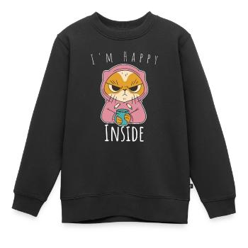 I’m Happy Inside - Idée cadeau chat et café - Sweat Premium enfant bio - noir - Devant - AI Model Kid Female (0cm)