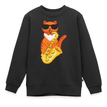 Funny Cat Wearing Sunglasses Playing Saxophone For - Kinder Premium Organic Sweatshirt - Schwarz - Vorne - AI Model Kid Female (0cm)
