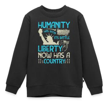 DIE MENSCHHEIT HAT GEWONNEN, ES IST DER KAMPF DIE FREIHEIT HAT JETZT EINE - Kinder Premium Organic Sweatshirt - Schwarz - Vorne - AI Model Kid Female (0cm)
