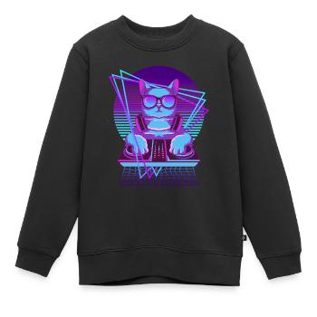 Vaporwave Cat DJ Chat de bureau - Sweat Premium enfant bio - noir - Devant - AI Model Kid Female (0cm)