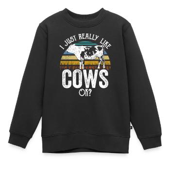 J’aime beaucoup les vaches laitières ferme - Sweat Premium enfant bio - noir - Devant - AI Model Kid Female (0cm)