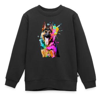 Farbkleckse Schäferhund - Kinder Premium Organic Sweatshirt - Schwarz - Vorne - AI Model Kid Female (0cm)