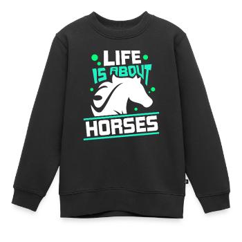 La vie se compose de chevaux d’équitation - Sweat Premium enfant bio - noir - Devant - AI Model Kid Female (0cm)