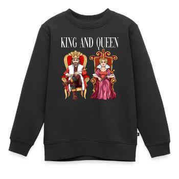 König Königin mit Krone auf dem Thron. - Kinder Premium Organic Sweatshirt - Schwarz - Vorne - AI Model Kid Female (0cm)