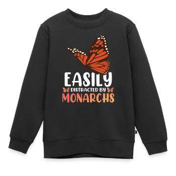 Facilement distrait par les monarques - Sweat Premium enfant bio - noir - Devant - AI Model Kid Female (0cm)