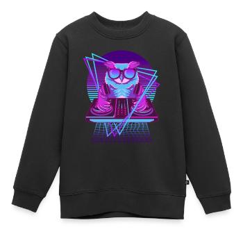 Party Musik Techno Eule Vaporwave DJ Eule - Kinder Premium Organic Sweatshirt - Schwarz - Vorne - AI Model Kid Female (0cm)