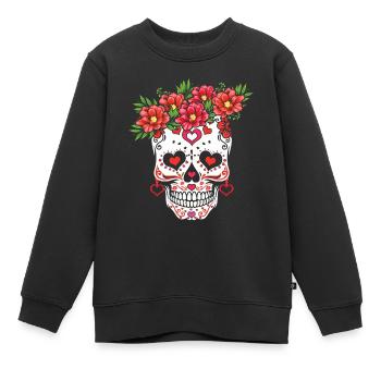 Saint-Valentin Sugar Bone Muertos Day Halloween - Sweat Premium enfant bio - noir - Devant - AI Model Kid Female (0cm)
