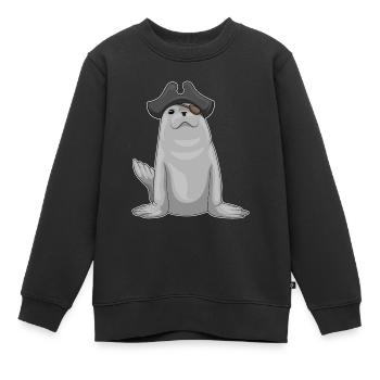 Seehund Pirat Augenklappe - Kinder Premium Organic Sweatshirt - Schwarz - Vorne - AI Model Kid Female (0cm)