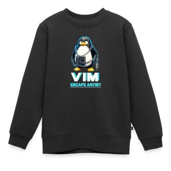 Funny for Linux Admins VIM Escape Artist Tux - Kinder Premium Organic Sweatshirt - Schwarz - Vorne - AI Model Kid Female (0cm)