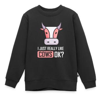 J’aime beaucoup les vaches vaches laitières ferme - Sweat Premium enfant bio - noir - Devant - AI Model Kid Female (0cm)