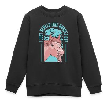 I just like horses very much rider riding horse - Kids Premium Organic Sweatshirt - black - Front - AI Model Kid Female (0cm)