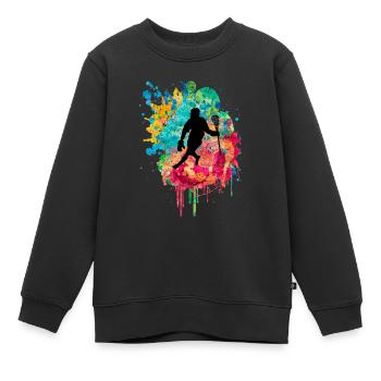 Lacrosse Spieler PopArt - Kinder Premium Organic Sweatshirt - Schwarz - Vorne - AI Model Kid Female (0cm)