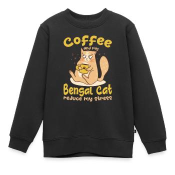 Café et chat du Bengale réduire le stress cadeau - Sweat Premium enfant bio - noir - Devant - AI Model Kid Female (0cm)