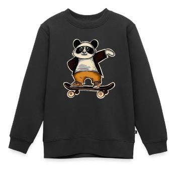 Panda Skate Skater Skateboard Skaten - Kinder Premium Organic Sweatshirt - Schwarz - Vorne - AI Model Kid Female (0cm)