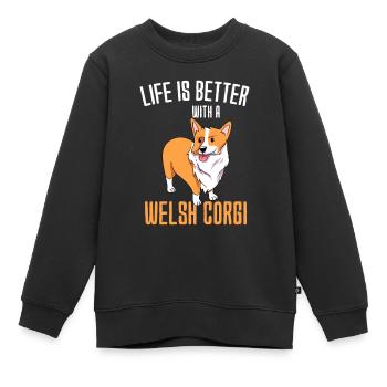 Corgi gallois - Sweat Premium enfant bio - noir - Devant - AI Model Kid Female (0cm)