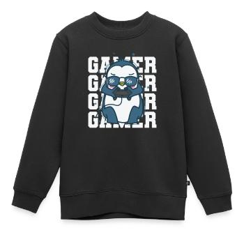 Pingouin en tant que joueur avec contrôleur Antarctica - Sweat Premium enfant bio - noir - Devant - AI Model Kid Female (0cm)