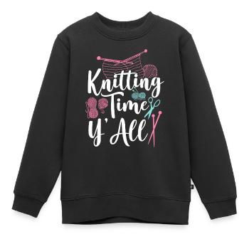 Tricoter Tricoter Tricoter Temps de tricot - Sweat Premium enfant bio - noir - Devant - AI Model Kid Female (0cm)