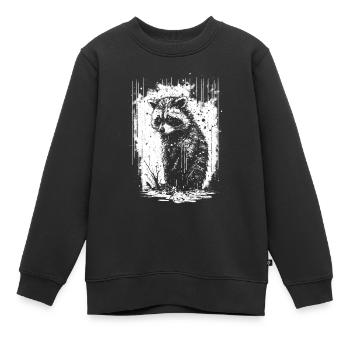 Waschbär Weiß & Schwarz Schablone - Kinder Premium Organic Sweatshirt - Schwarz - Vorne - AI Model Kid Female (0cm)