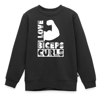 J’aime biceps boucles dictons biceps muscles - Sweat Premium enfant bio - noir - Devant - AI Model Kid Female (0cm)