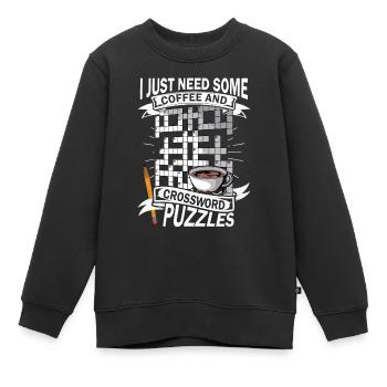 Résoudre des mots croisés - Sweat Premium enfant bio - noir - Devant - AI Model Kid Female (0cm)