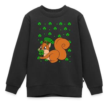 Écureuil Clover Saint-Patrick - Sweat Premium enfant bio - noir - Devant - AI Model Kid Female (0cm)