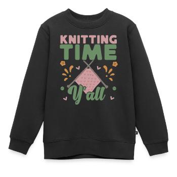 Tricoter Tricoter Tricoter Temps de tricot - Sweat Premium enfant bio - noir - Devant - AI Model Kid Female (0cm)