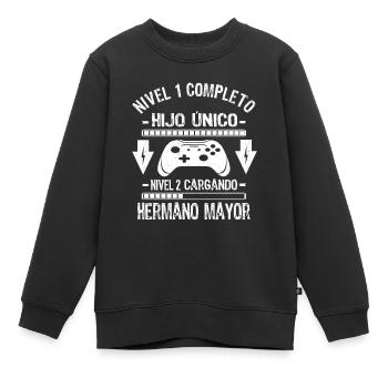 Hijo Unico Completo Nivel Hermano Mayor Cargando - Kinder Premium Organic Sweatshirt - Schwarz - Vorne - AI Model Kid Female (0cm)