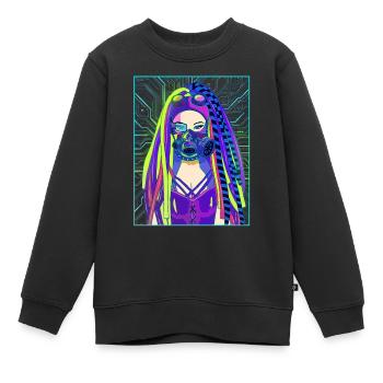 Cyber Esthétique Anime Girl Cyber Goth - Sweat Premium enfant bio - noir - Devant - AI Model Kid Female (0cm)