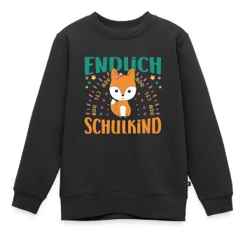 Einschulung Endlich Schulkind Mädchen Fuchs - Kinder Premium Organic Sweatshirt - Schwarz - Vorne - AI Model Kid Female (0cm)